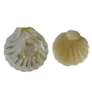 Open Scallop shell shaped wax candle Glass Seashell Holder Trinket Dish Vintage